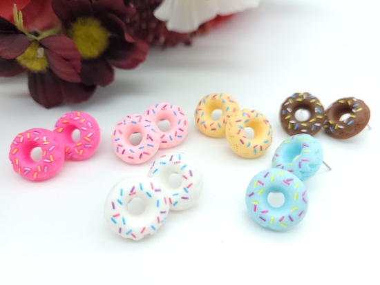 Preview: bunte Donut Ohrstecker mit Streusel